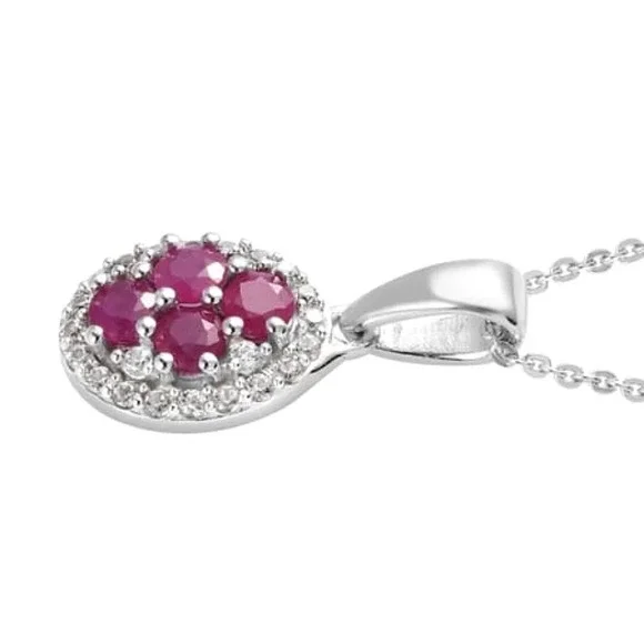 Natural Ruby & Natural White Zircon Style Necklace In 925 Sterling Silver - Picture 8 of 11